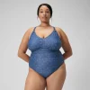 Maillot de bain 1 pièce Shaping avec encolure en V et imprimé pour Femmes (+) Bleu Marine/Bleu
