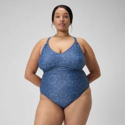 Maillot de bain 1 pièce Shaping avec encolure en V et imprimé pour Femmes (+) Bleu Marine/Bleu
