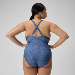 Maillot de bain 1 pièce Shaping avec encolure en V et imprimé pour Femmes (+) Bleu Marine/Bleu