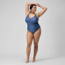 Maillot de bain 1 pièce Shaping avec encolure en V et imprimé pour Femmes (+) Bleu Marine/Bleu