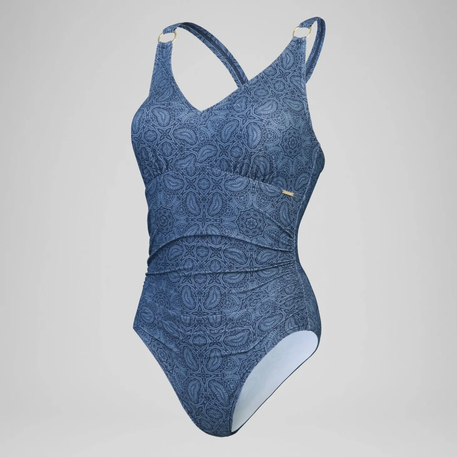 Maillot de bain 1 pièce Shaping avec encolure en V et imprimé pour Femmes Bleu épicéa/Bleu délavé
