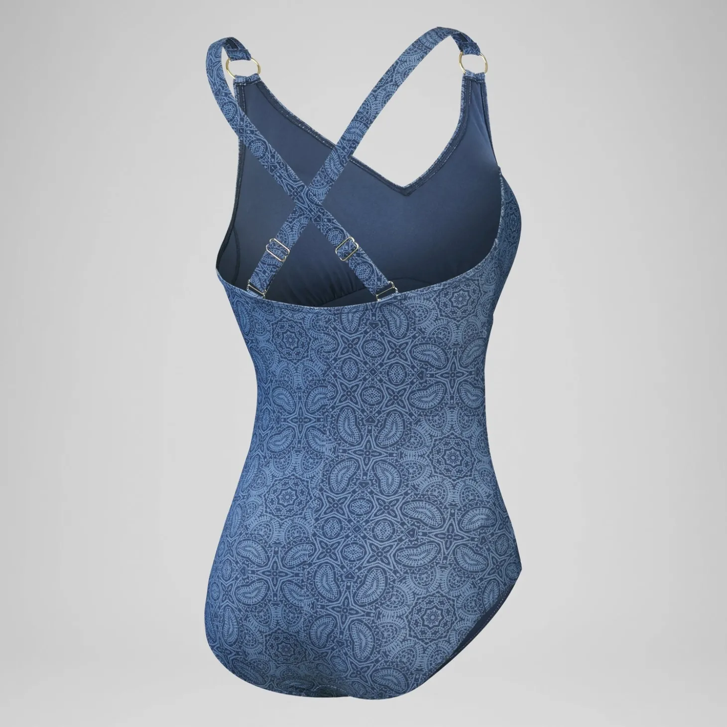 Maillot de bain 1 pièce Shaping avec encolure en V et imprimé pour Femmes Bleu épicéa/Bleu délavé