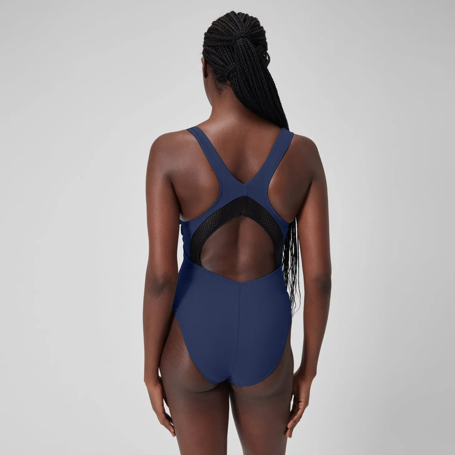 Maillot de bain 1 pièce uni avec maille filet Scoop pour Femmes Bleu céruléen