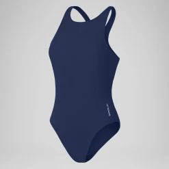 Maillot de bain 1 pièce uni avec maille filet Scoop pour Femmes Bleu céruléen