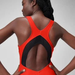Maillot de bain 1 pièce uni avec maille filet Scoop pour Femmes Dragon Fire