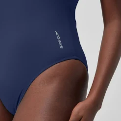 Maillot de bain 1 pièce uni avec maille filet Scoop pour Femmes Bleu céruléen