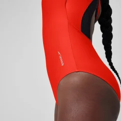 Maillot de bain 1 pièce uni avec maille filet Scoop pour Femmes Dragon Fire