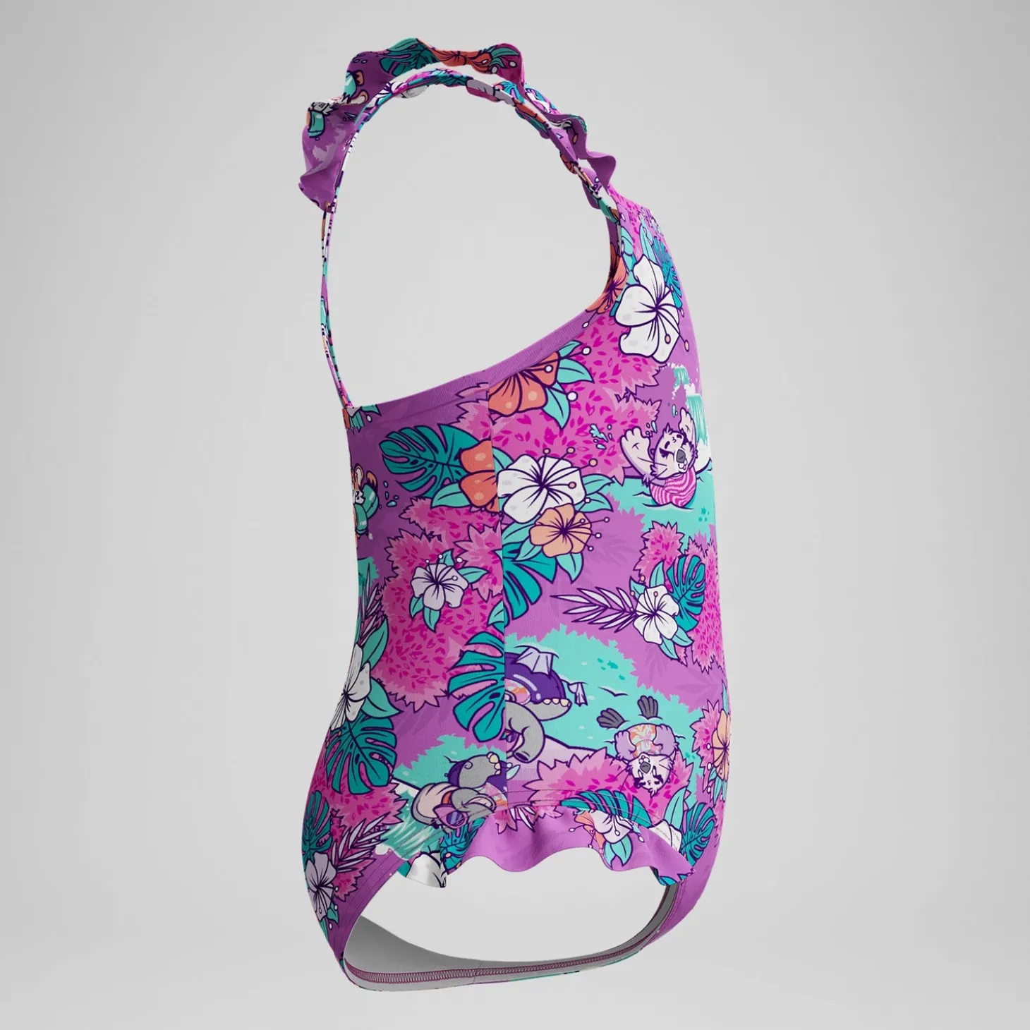 Maillot de bain Bébé Learn to Swim à fines bretelles et volants imprimés rose
