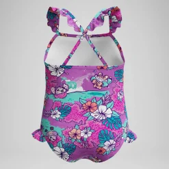 Maillot de bain Bébé Learn to Swim à fines bretelles et volants imprimés rose