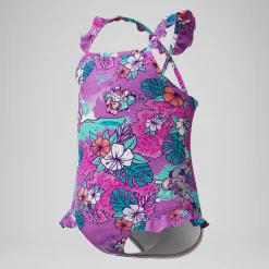 Maillot de bain Bébé Learn to Swim à fines bretelles et volants imprimés rose