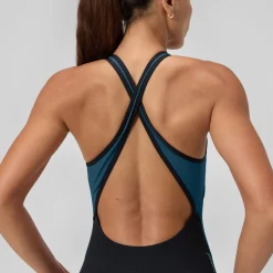 Maillot de bain Femme à col haut Splice Crossback sarcelle foncé/vert