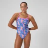 Maillot de bain Femme Club Training dos en V et imprimé bleu/rose