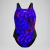 Maillot de bain Femme Club Training Recordback imprimé noir/bleu