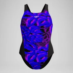 Maillot de bain Femme Club Training Recordback imprimé noir/bleu