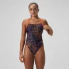 Maillot de bain Femme Club Training Tie Back imprimé noir/rouge