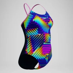 Maillot de bain Femme Club Training Fixed Crossback imprimé bleu marine/vert