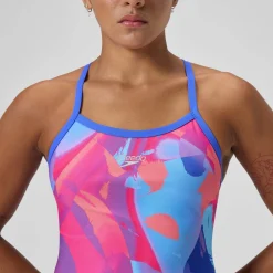 Maillot de bain Femme Club Training Turnback imprimé bleu/rose
