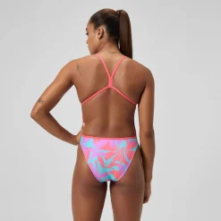 Maillot de bain Femme Club Training dos en V et imprimé rose/vert