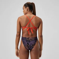 Maillot de bain Femme Club Training Tie Back imprimé noir/rouge