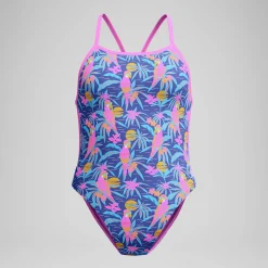 Maillot de bain Femme Club Training dos en V et imprimé bleu/rose