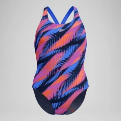 Maillot de bain Femme Club Training Powerback imprimé bleu/rose