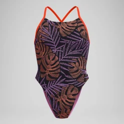 Maillot de bain Femme Club Training Tie Back imprimé noir/rouge