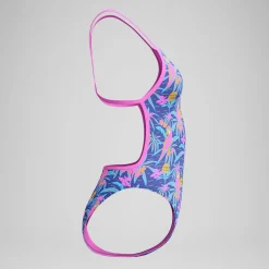 Maillot de bain Femme Club Training dos en V et imprimé bleu/rose
