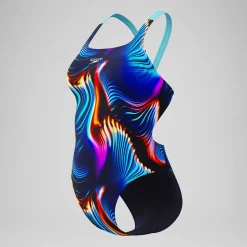 Maillot de bain Femme Club Training Leaderback imprimé noir/bleu
