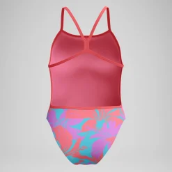 Maillot de bain Femme Club Training dos en V et imprimé rose/vert