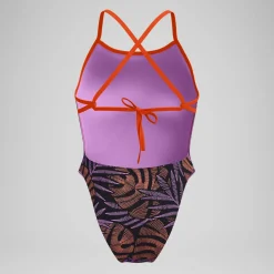 Maillot de bain Femme Club Training Tie Back imprimé noir/rouge