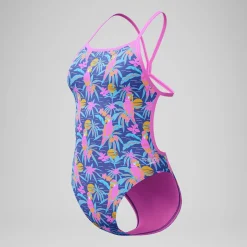 Maillot de bain Femme Club Training dos en V et imprimé bleu/rose