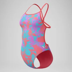 Maillot de bain Femme Club Training dos en V et imprimé rose/vert