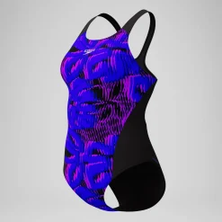 Maillot de bain Femme Club Training Recordback imprimé noir/bleu