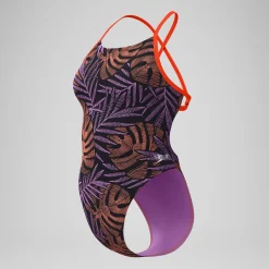 Maillot de bain Femme Club Training Tie Back imprimé noir/rouge