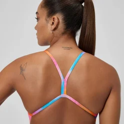 Maillot de bain Femme Club Training dos en V et imprimé rose/jaune