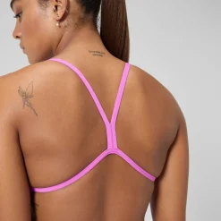 Maillot de bain Femme Club Training dos en V et imprimé bleu/rose