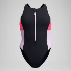 Maillot de bain Femme Colourblock zippé noir/rouge