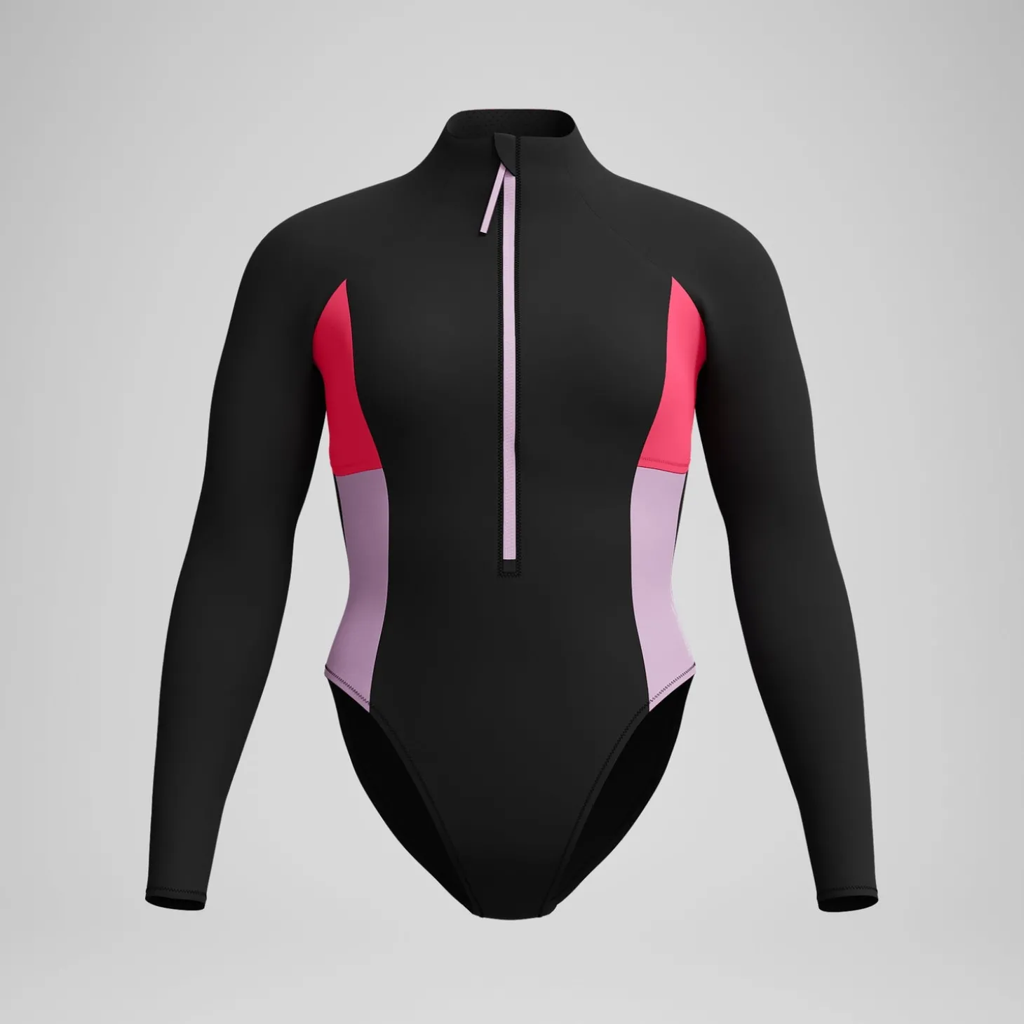 Maillot de bain Femme Colourblock zippé à manches longues noir/rouge