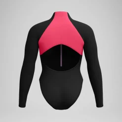 Maillot de bain Femme Colourblock zippé à manches longues noir/rouge