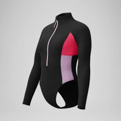 Maillot de bain Femme Colourblock zippé à manches longues noir/rouge