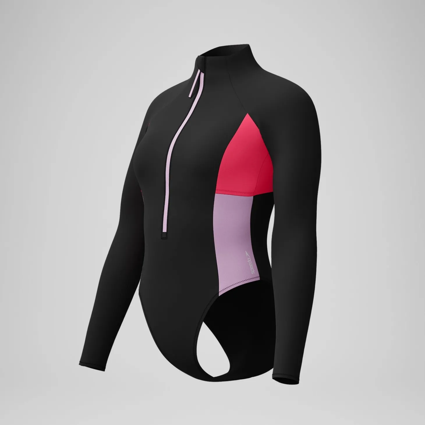 Maillot de bain Femme Colourblock zippé à manches longues noir/rouge