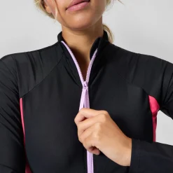 Maillot de bain Femme Colourblock zippé à manches longues noir/rouge