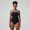 Maillot de bain Femme effet galbant imprimé LunaLustre noir/turquoise