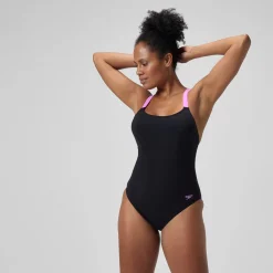 Maillot de bain Femme effet galbant Crossback noir/rose