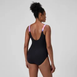 Maillot de bain Femme effet galbant imprimé LunaLustre noir/rose