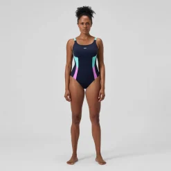 Maillot de bain Femme effet galbant Solid Splice bleu marine/vert