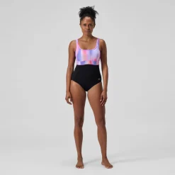 Maillot de bain Femme effet galbant imprimé Contour Eclipse noir/rose