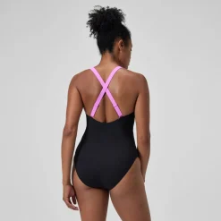 Maillot de bain Femme effet galbant Crossback noir/rose