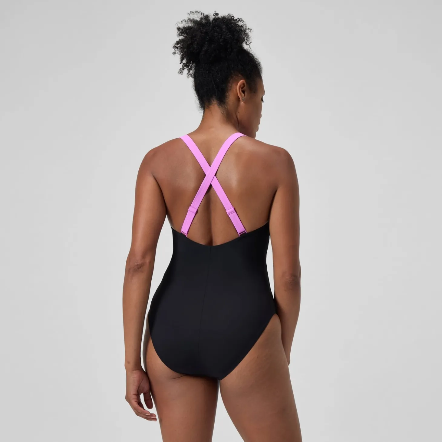 Maillot de bain Femme effet galbant Crossback noir/rose