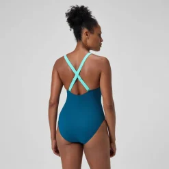 Maillot de bain Femme effet galbant Crossback sarcelle foncé/vert